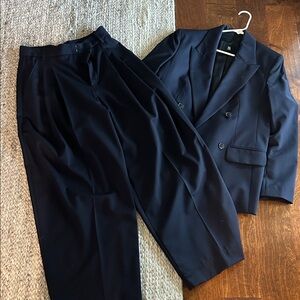 Banana republic navy high rise wide leg pants suit and blazer sz 4